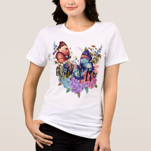 Vild och fritt fjäril, vattenfärgsblomma t shirt