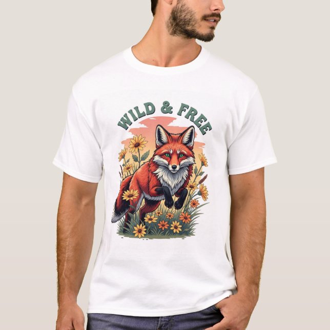 Vild och fritt Fox T-Shirt - Vintage Naturliv (Framsida)