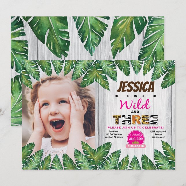 Vild och gratis Fotoinbjudan till party på 3-årsda Inbjudningar (Fram/baksida)