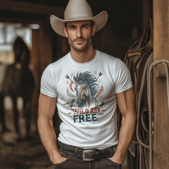 Vild och gratis Mustang Cowboydesign T Shirt (Skapare uppladdad)