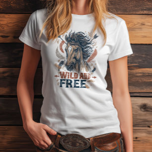 Vild och gratis Mustang Cowgirl-design T Shirt