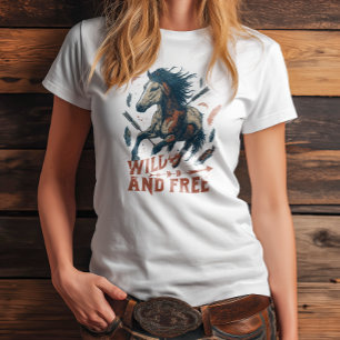 Vild och gratis Mustang Cowgirl-design T Shirt