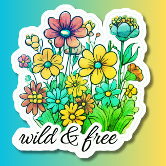 Vild och gratis Retro Flowers vattentät Klistermärken