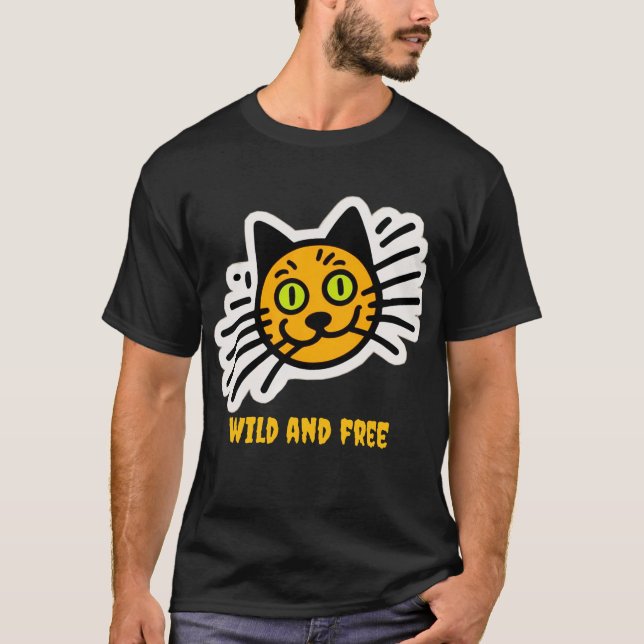 Vild och kostnadsfri svart katt t shirt (Framsida)