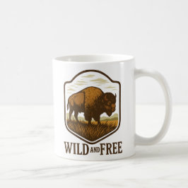 Vild och kostnadsfri Vintage Bison Artwork Kaffemugg