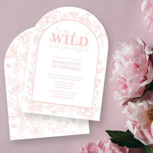 Vild och offentlig Blommigt för Rosa 1:a födelsed Inbjudningar