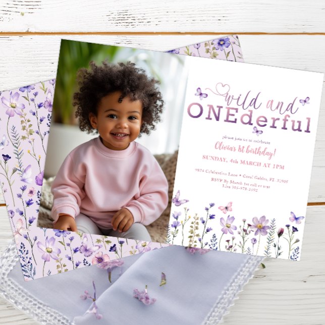 Vild och ONE001st Birthday Photo Inbjudan (Wild & Onederful 1st Birthday Invite)