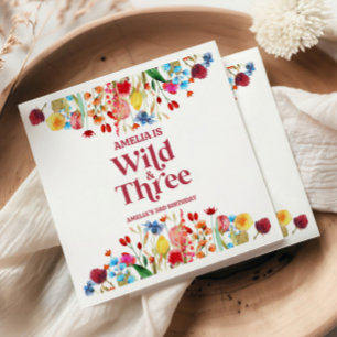 Vild och Three Wildflower Tredje 3-års födelsedags Pappersservett