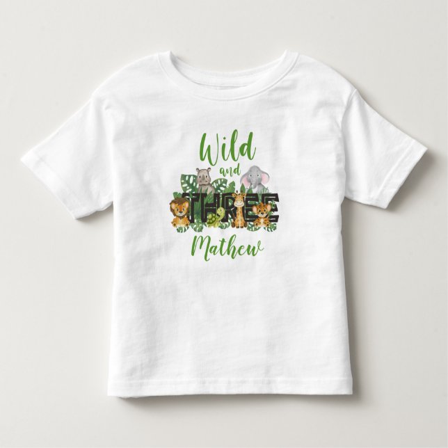 Vild och Träd 3:e Safari Birthday Jungle Animals T T Shirt (Framsida)