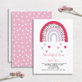 Vild och tre Rosa Rainbow Girl Födelsedagsfest Inbjudningar