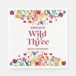Vild och tre vilda blommor Tredje födelsedagen Par Pappersservett