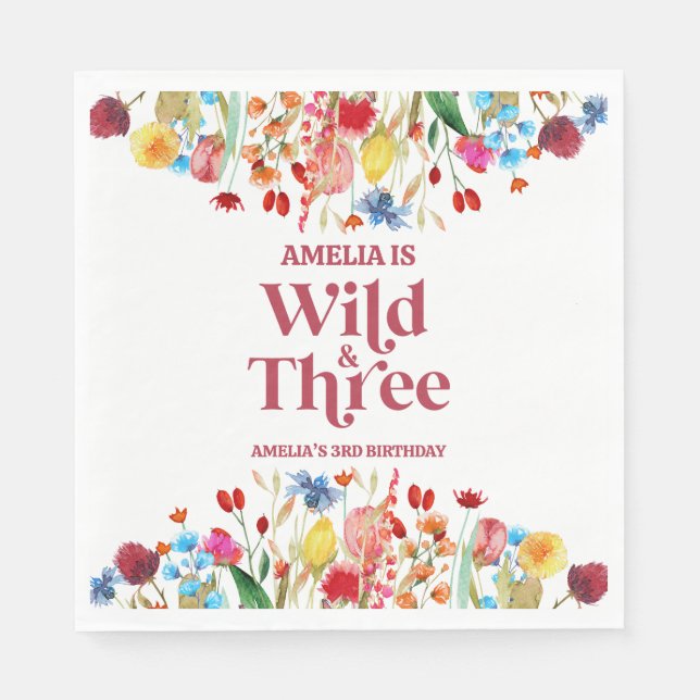Vild och tre vilda blommor Tredje födelsedagen Par Pappersservett (Framsidan)