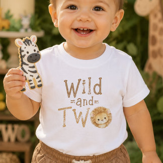 Vild och Två Lions 2-års födelsedag Baby Pojke T-S T Shirt