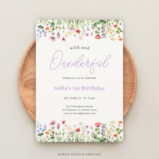 Vild och underbar inbjudan till första födelsedage (Invite shown in 5 x 7 in. With round corners, choose corner style before checkout)