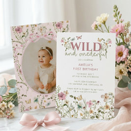 Vild och underbar vildblomma 1-års födelsedag inbjudningar