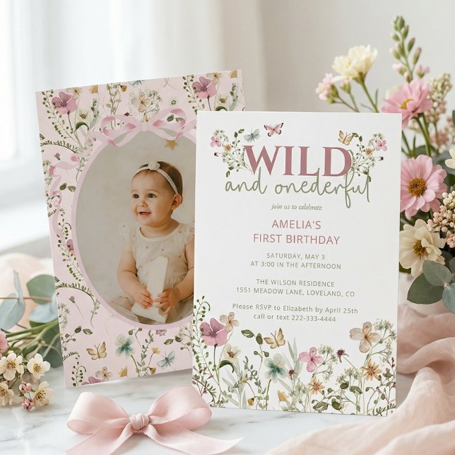 Vild och underbar vildblomma 1-års födelsedag inbjudningar (Skapare uppladdad)