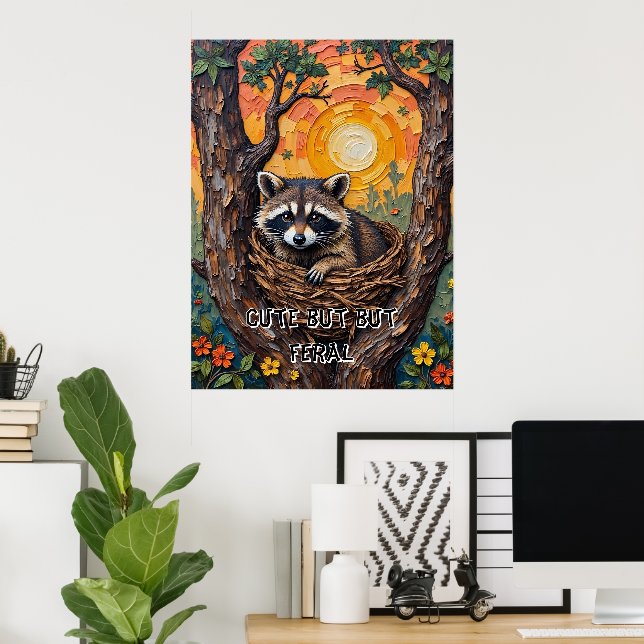 Vild och underbart: Raccoon i Nest Poster (Hemmakontoret)