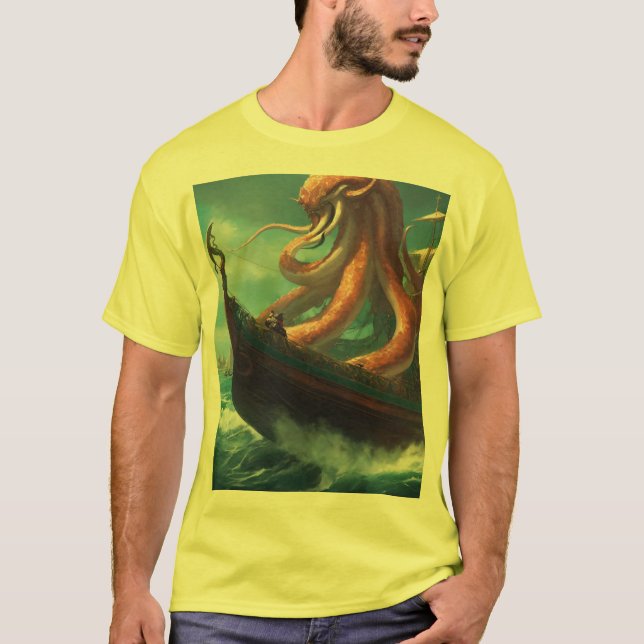 Vild Octopus Frakt Attack" T Shirt (Framsida)