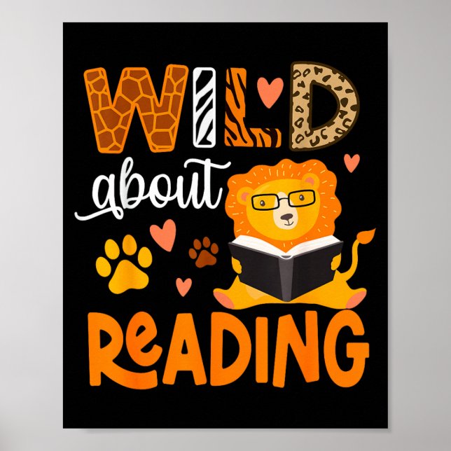 Vild om att läsa bok djur barnbok poster (Framsidan)