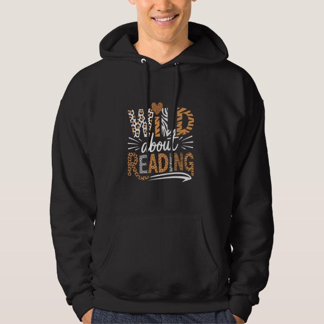 Vild om att läsa Bokar Reader Älskare Bookworm Lib Hoodie (Framsida)