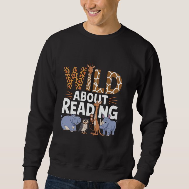 Vild om att läsa Bokar Reader Älskare Bookworm Lib Lång Ärmad Tröja (Framsida)