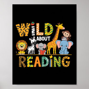 Vild om att läsa Kid Love Wild Animal Books tillba Poster