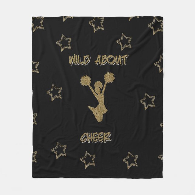 Vild om Cheer Black & Guld Stars Fleece Blanket (Framsidan)