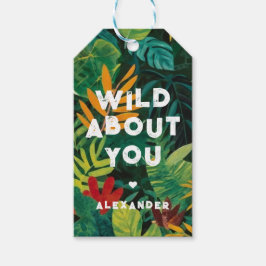 Vild om dig färglös Jungle Löv Kärlek Ord Presentetikett