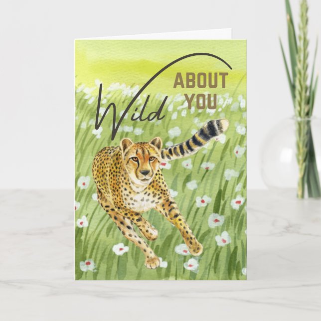 Vild Om Dig Gepard Gräsfält Alla Hjärtans Dag Kort (Framsida)