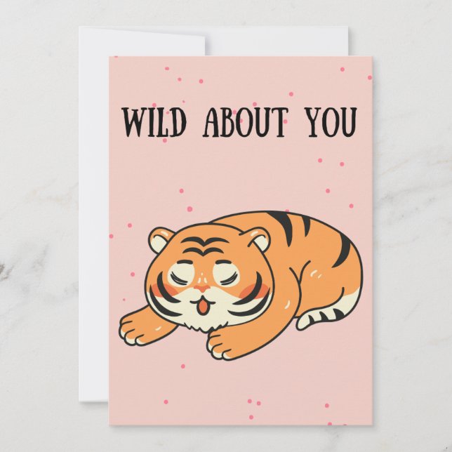 Vild om dig tecknad Tiger Alla hjärtans dag   Julkort (Framsida)