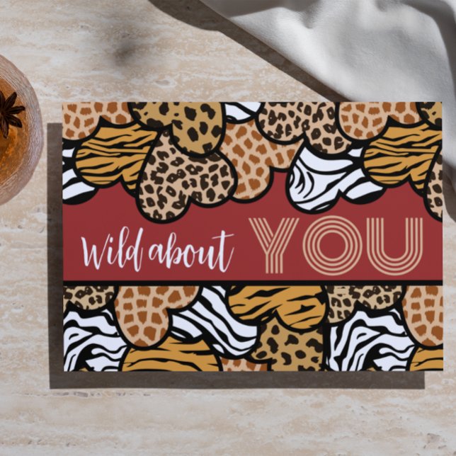 Vild om dina röda djurutskrifter Hjärter Valentine Helg Vykort (Skapare uppladdad)