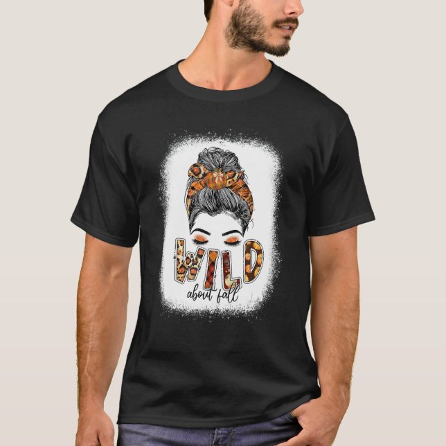 Vild om Fall Messy Bun Women Leopard Fall T Shirt (Framsida)