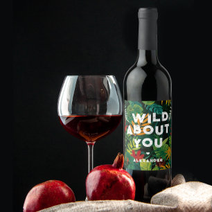 Vild om färgfläcken för Jungle Löv Kärlek Vinflaska Etikett