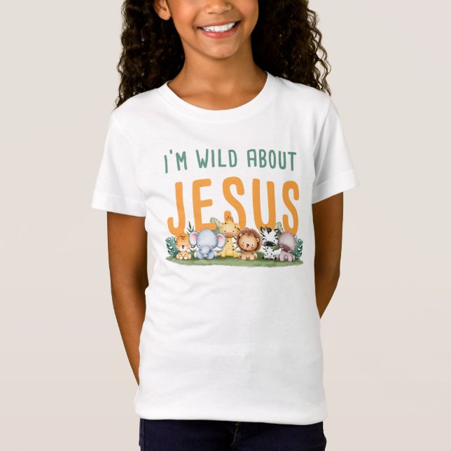 Vild om Jesus Kids & Womens Christian Faith T Shirt (Framsida)