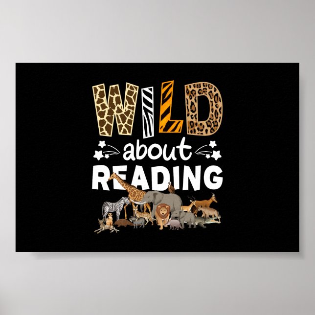 Vild om läsning av Bokar och bokmask Bibliotek Poster (Framsidan)
