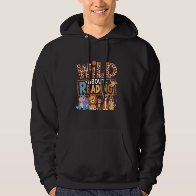 Vild om läsning av Bokar Reader Älskare biblioteka Hoodie (Framsida)