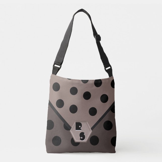Vild Om Polka dots_Black på Taupe_Monogrammed Axelväska (Framsida)