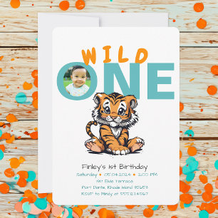 Vild ONE Baby 1:a födelsedag, tiger Bild i Inbjudningar