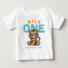 Vild ONE Baby 1st Birthday Cute Tiger and Namn T Shirt