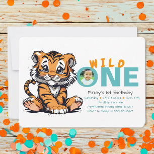 Vild ONE Baby 1st Birthday Cute Tiger Bild Inbjudningar