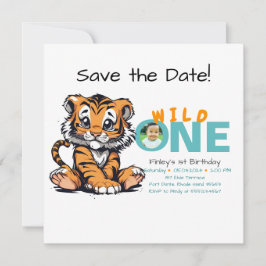 Vild ONE Baby 1st Birthday Cute Tiger Bild Spara Datumet