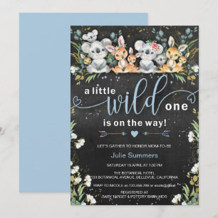 Vild One Boy Blue Koala & Kangaroo Baby Shower Inbjudningar