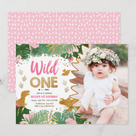 Vild One Dino Party Girl Rosa Dinosaur Birthday Inbjudningar