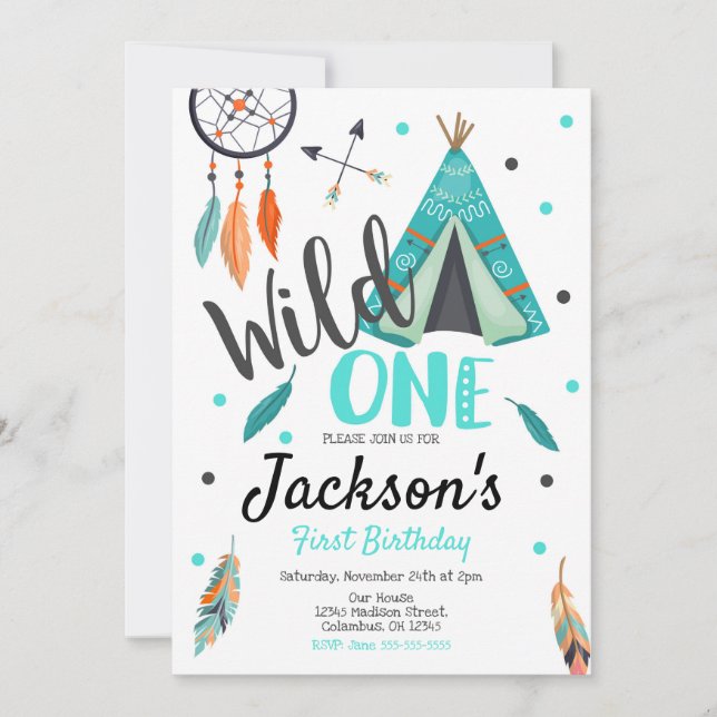 Vild One Dreamcatcher Teepee Birthday-inbjudan Inbjudningar (Framsida)