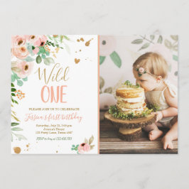 Vild One Girl 1 Birthday Inbjudan Blommigt Rosa Gu