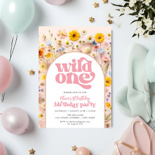 Vild One Girl 1st Birthday Wildblomma Inbjudningar