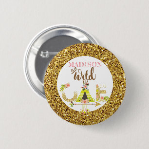 Vild One Girl First Birthday Personlig guld Knapp