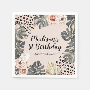 Vild One Girl Leopard Print Birthday Pappersservet Pappersservett