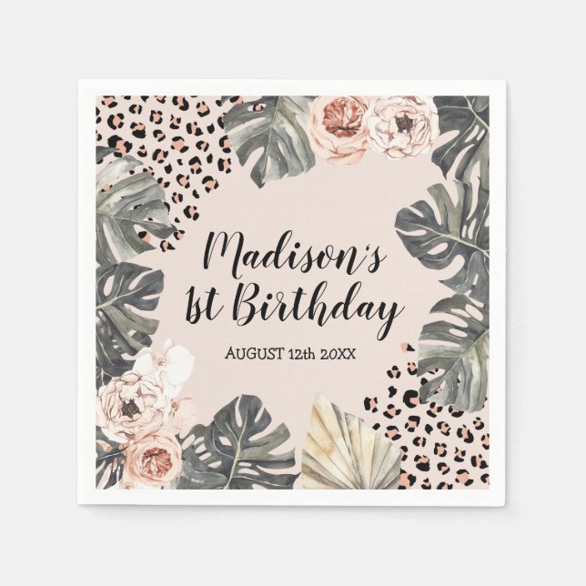 Vild One Girl Leopard Print Birthday Pappersservet Pappersservett (Framsidan)