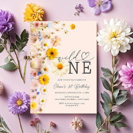 Vild One Girl Wildblomma 1:a födelsedagen Inbjudningar